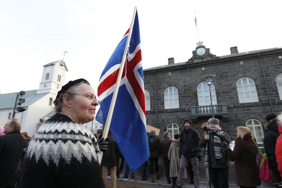 Frá mótmælunum á Austurvelli í dag.