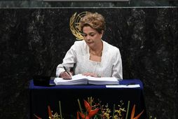 Dilma Rouseff, forseti Brasilíu, nýtur lítilla vinsælda hjá Brasilíumönnum um þessar mundir.