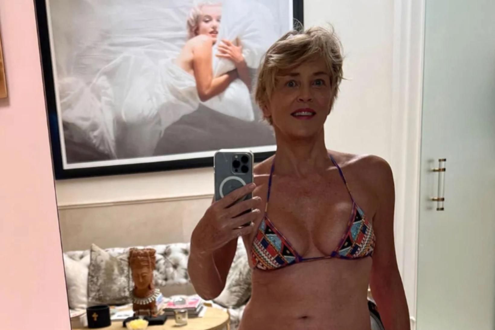 Sharon Stone kveður sumarið glöð í bragði.