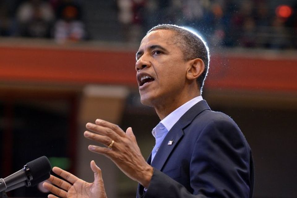 Barack Obama á kosningafundi í Ohio í gærkvöldi.