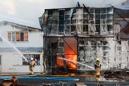 Slökkvilið á vettvangi á mánudagskvöldið.