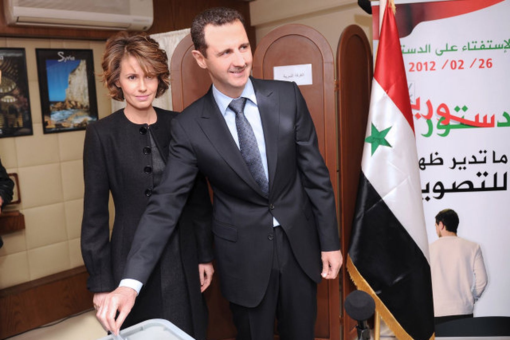 Sýrlensku forsetahjónin Bashar og Asma Al-Assad.