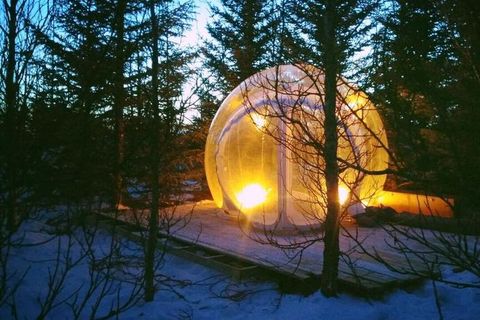 A view of nature above and all around at the Bubble, in Bláskógar, Biskupstungur, Iceland.