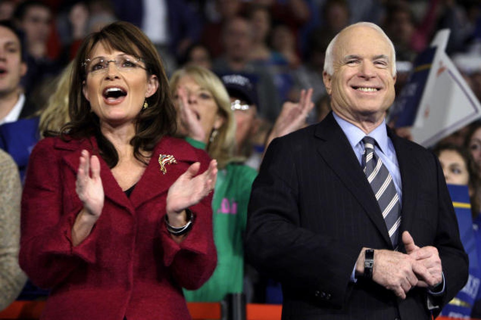 John McCain og Sarah Palin í Hershey í gær.