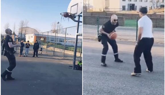 Íslenskur lögreglumaður sýndi listir sínar á körfuboltavellinum