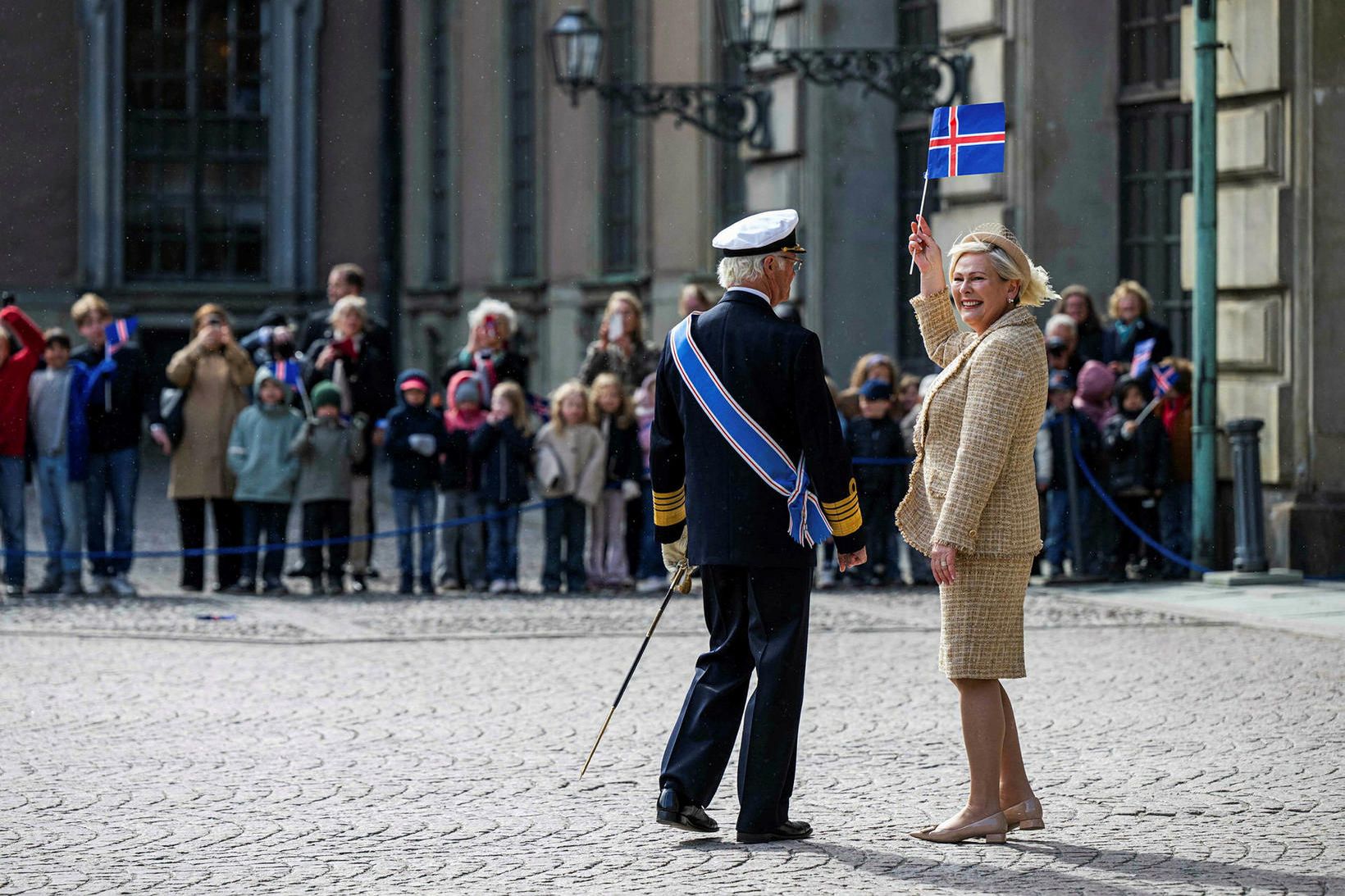 Halla ávarpaði konungshjónin og aðra gesti í kvöldverðinum.
