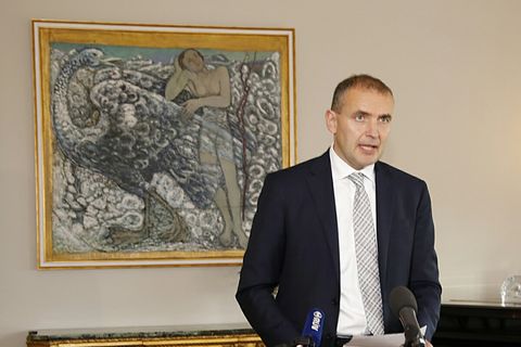 Guðni Th. Jóhannesson, President of Iceland, speaking to the press today at Bessastaðir.