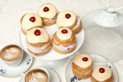 The brjóstabolla, or breast bun, is filled with cream and berries. If you buy one on mother's day, all proceeds go to breast cancer research.