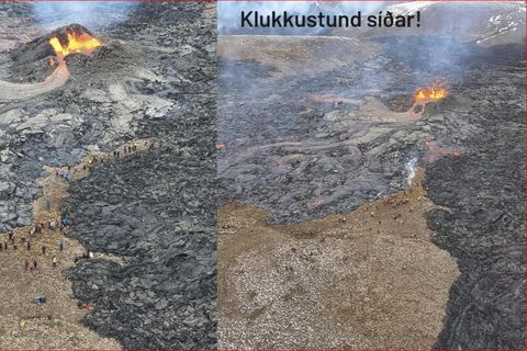 The photos were taken an hour apart. The caption reads, 'An hour later.'