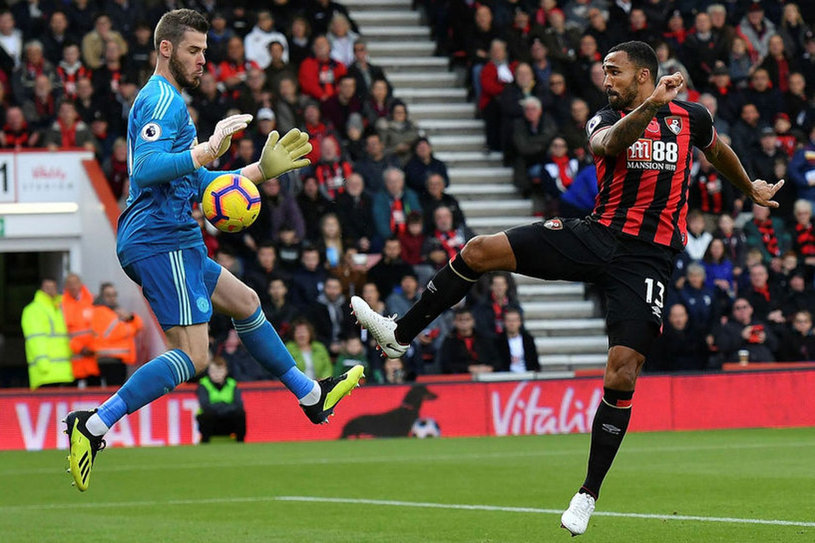 Callum Wilson að skora gegn Manchester United um síðustu helgi.