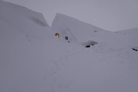 The Icelandic Emigration Center, covered in snow.