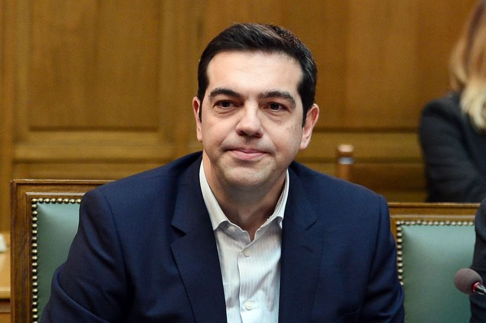 Alexis Tsipras á ríkisstjórnarfundi í dag.