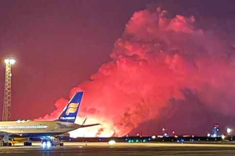 Travelers at Keflavík Airport got a good view of the eruption yesterday morning.