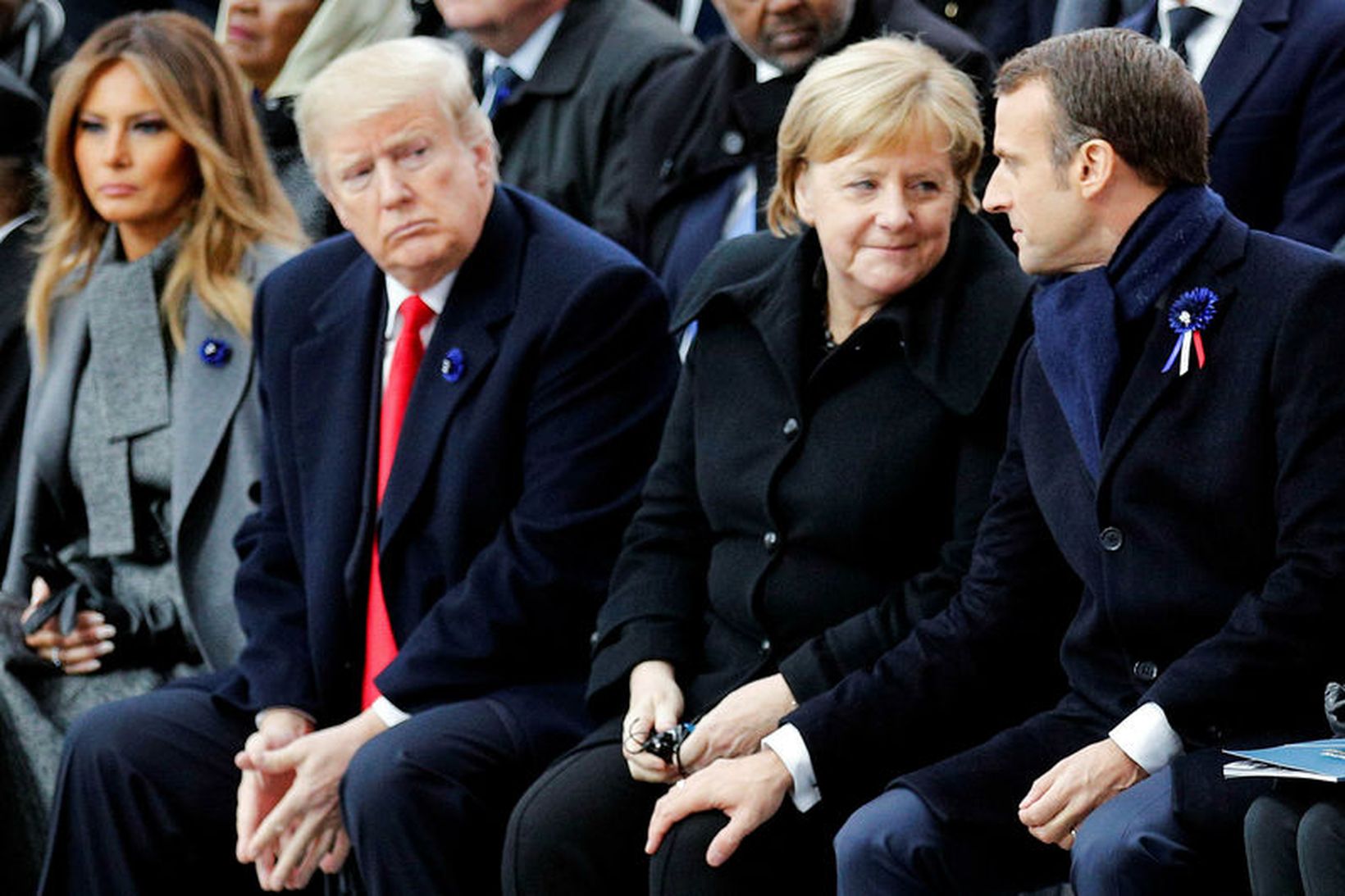 Donald Trump Bandaríkjaforseti, Angela Merkel Þýskalandskanslari og Emmanuel Macron Frakklandsforseti. …