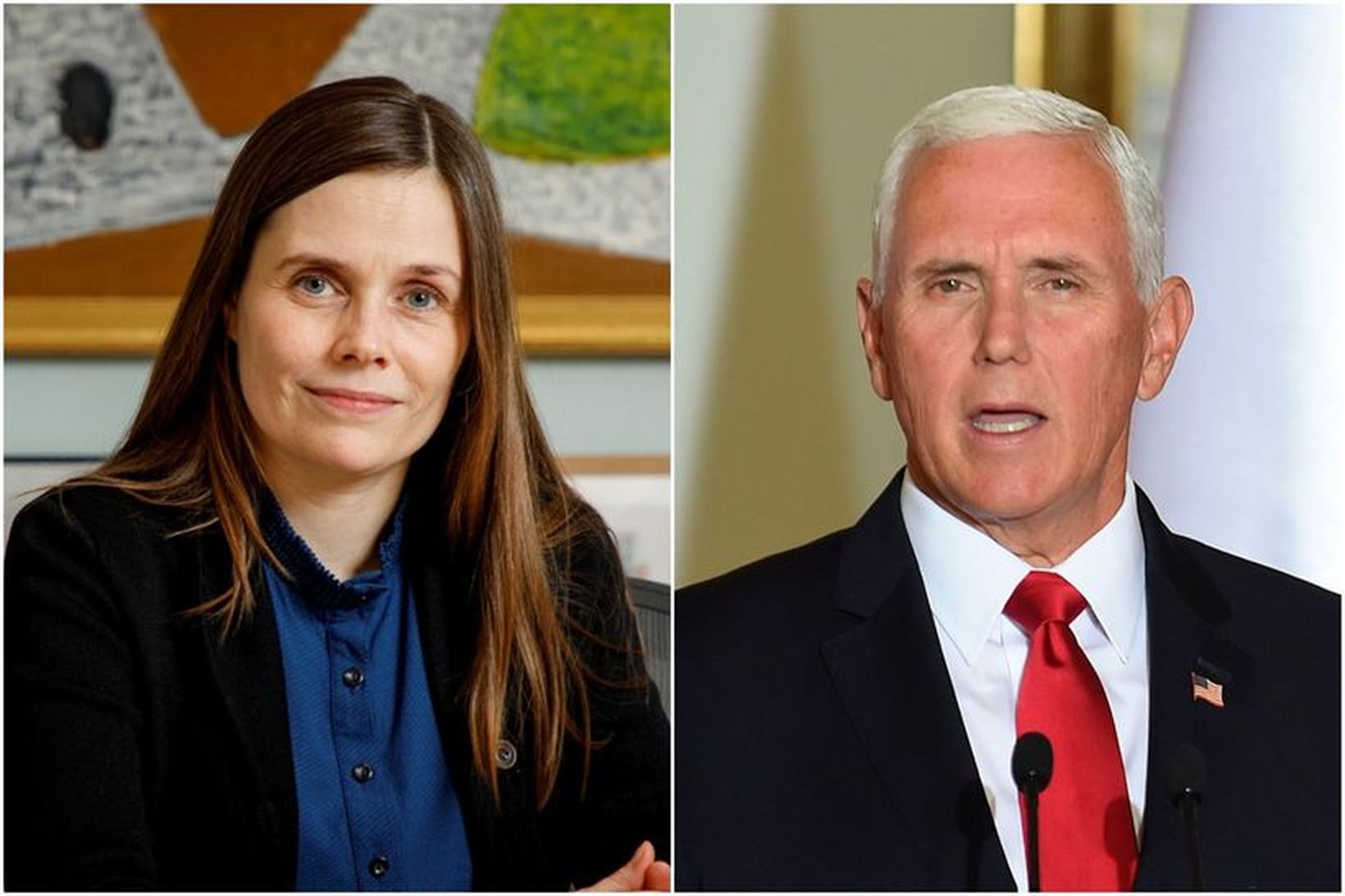 Katrín Jakobsdóttir og Mike Pence.