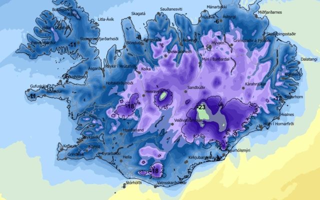 Hitaspá klukkan 12 í dag.