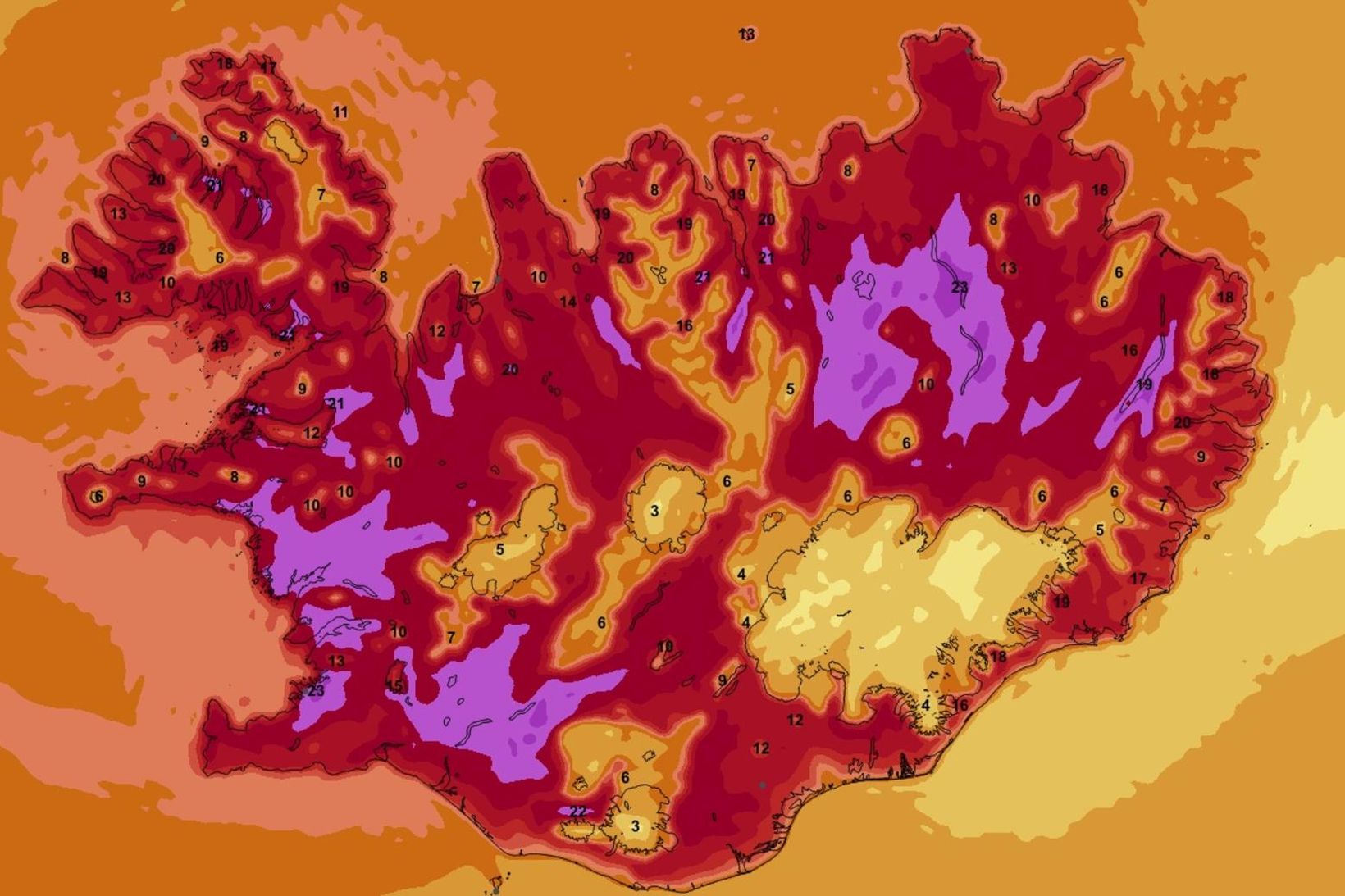 Einróma veðurblíða var um land allt dagana 13.-22. maí.