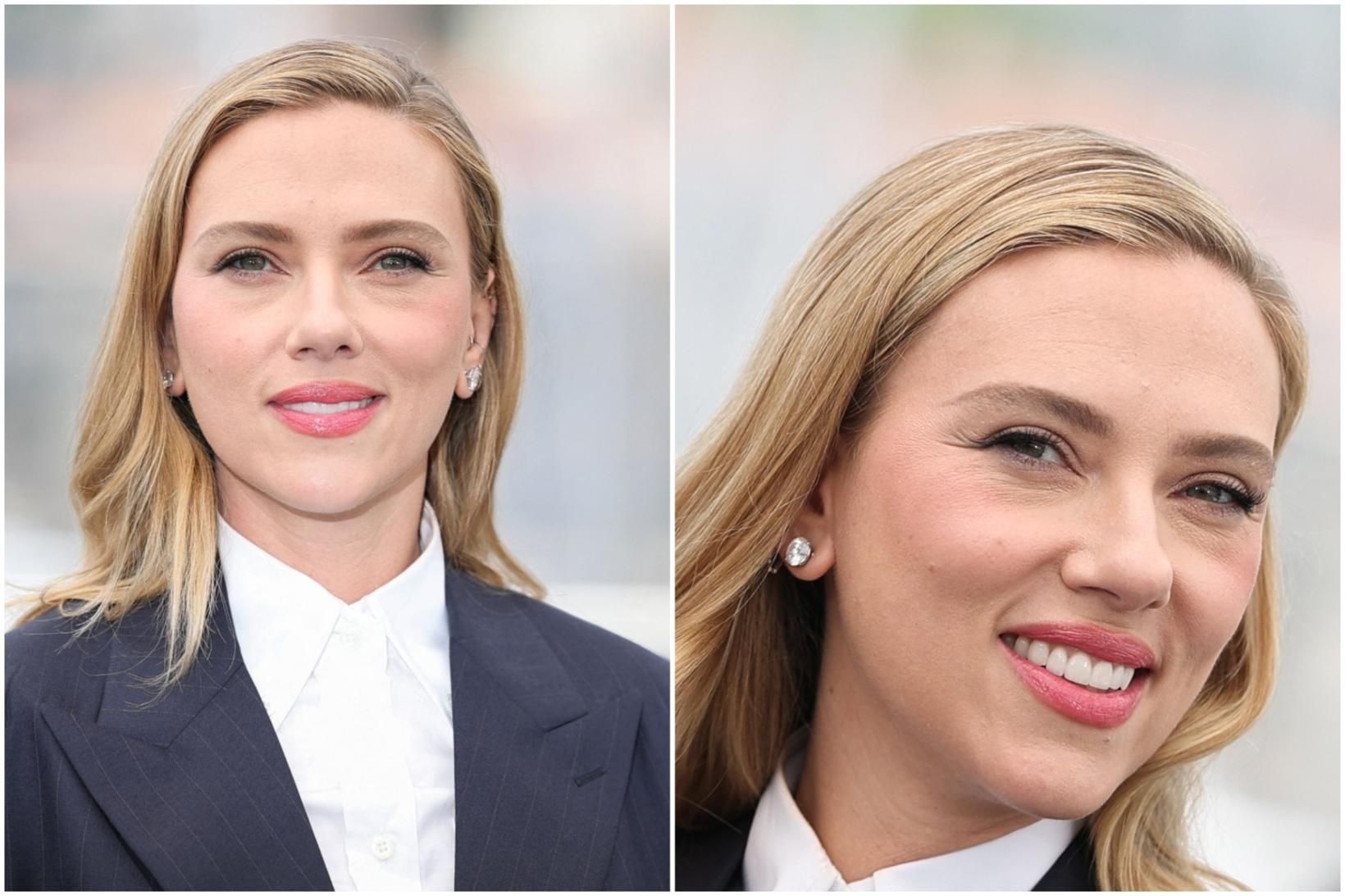 Scarlett Johansson er förðuð með áberandi bleikum vörum.