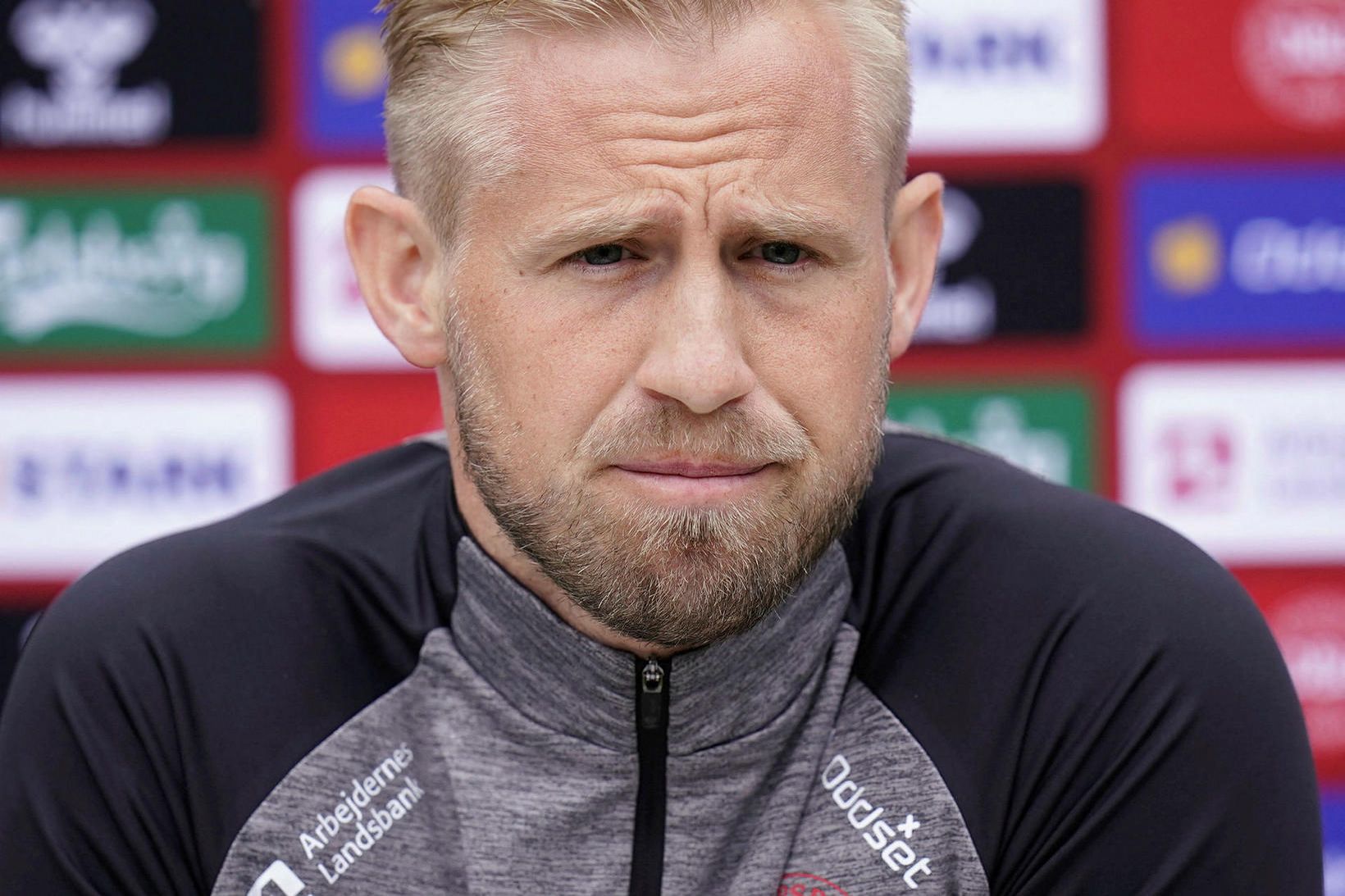 Kasper Schmeichel á blaðamannafundinum í dag.