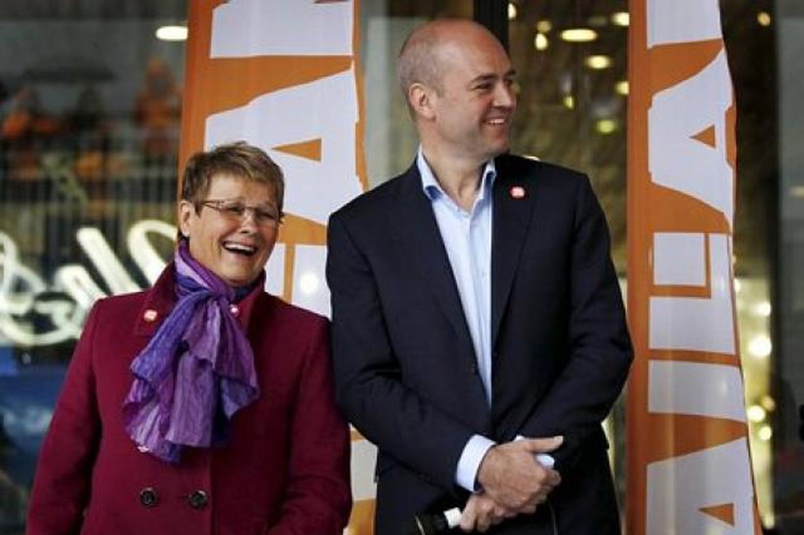 Maud Olofsson, leiðtogi Miðflokksins, og Fredrik Reinfeldt, leiðtogi Hægriflokksins.