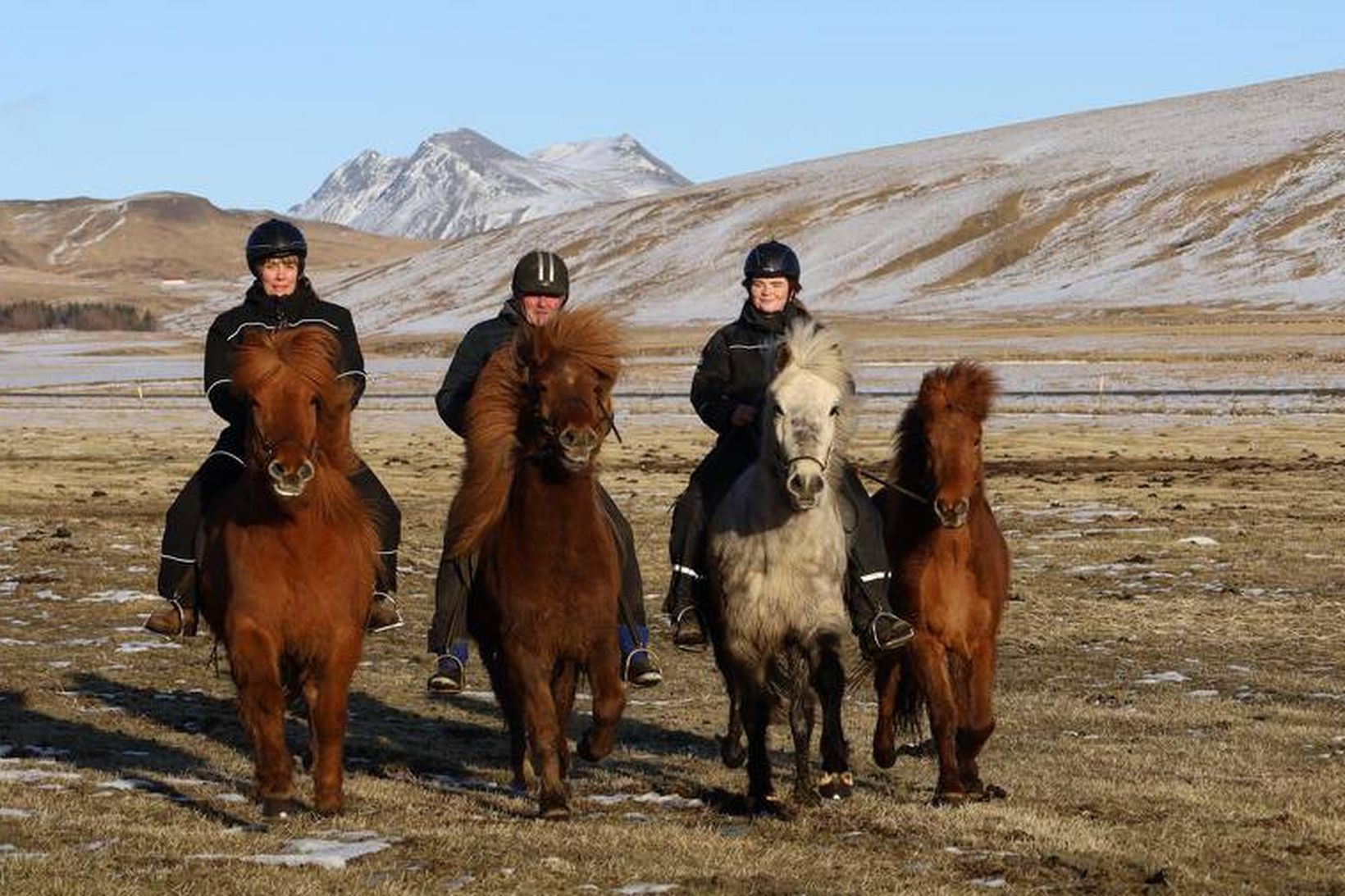 Fólkið í Miðhúsum og Þríhyrningur í baksýn.