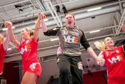 Margrét Einarsdóttir fagnar sigri með Haukum fyrr á árinu.