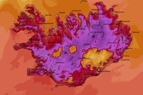 Hitaspá Veðurstofu kl. 15 á morgun.