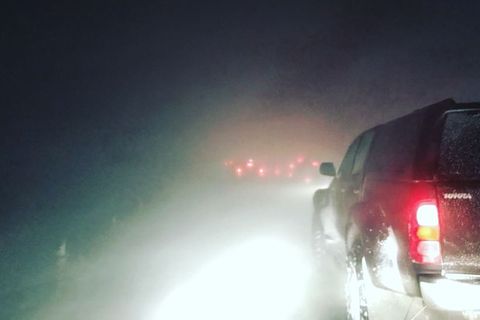 Hellisheiði was closed due to blinding snow storm.