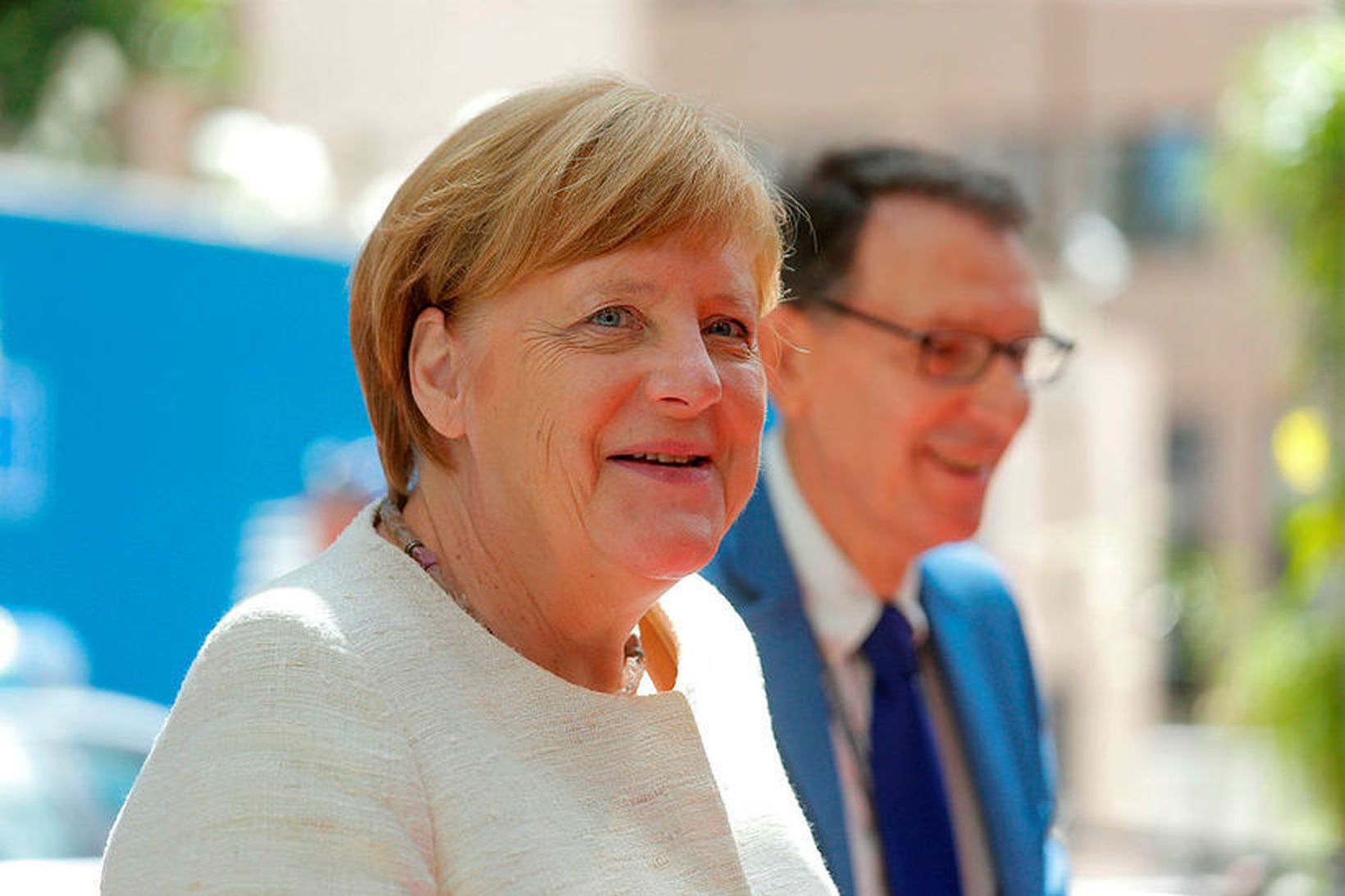 Angela Merkel Þýskalandskanslari í Brussel fyrr í dag. Í dag …