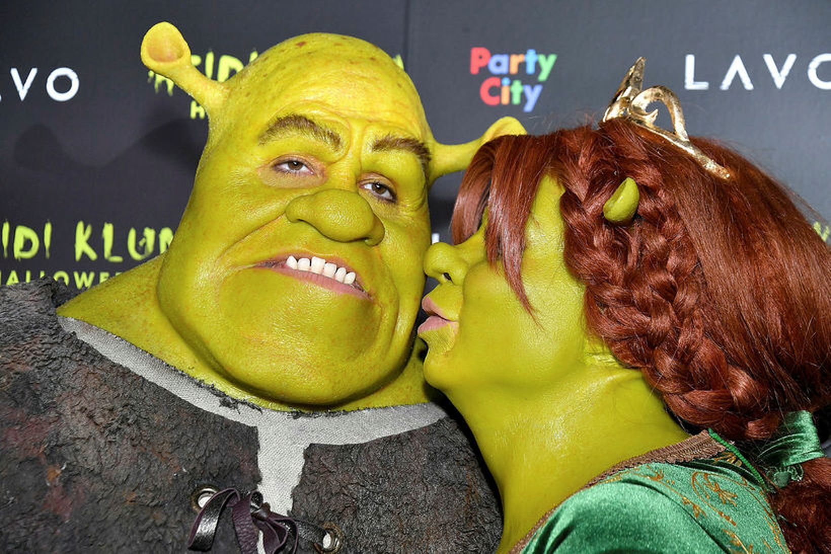 Heidi Klum og eiginmaður hennar Tom Kaulitz sem Shrek og …