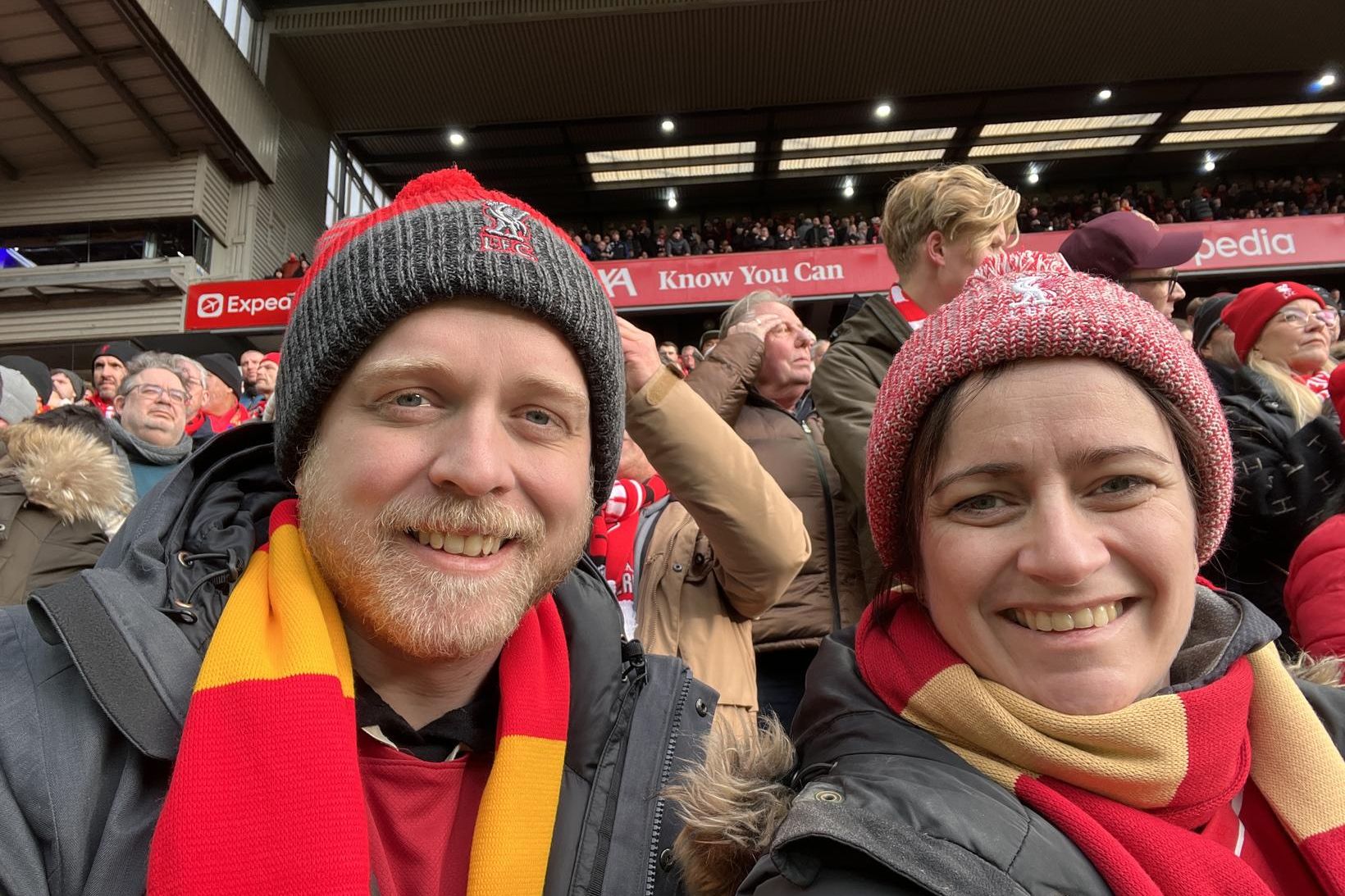 Axel Þór Ásbjörnsson og Gréta María Valdimarsdóttir á Anfield Road.