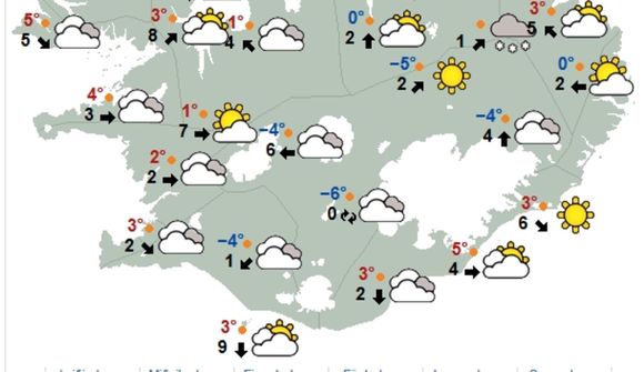 Víða bjartviðri á landinu í dag