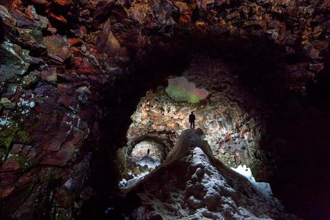 A photograph taken inside Raufarhólshellir cave.