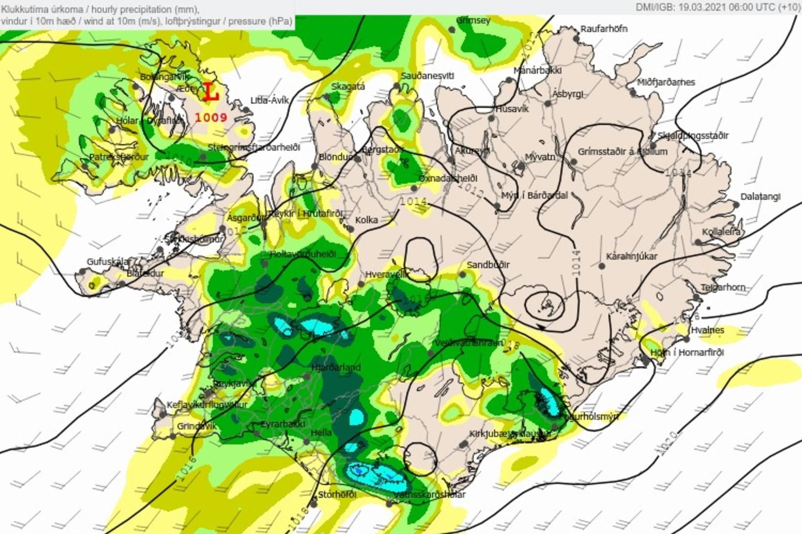 Spáð er rigningu á Suður- og Vesturlandi í dag svo …