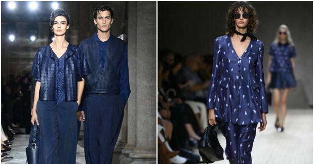Blár var einkennandi litur á sýningunni og í raun mikill uppáhaldslitur Giorgio Armani.