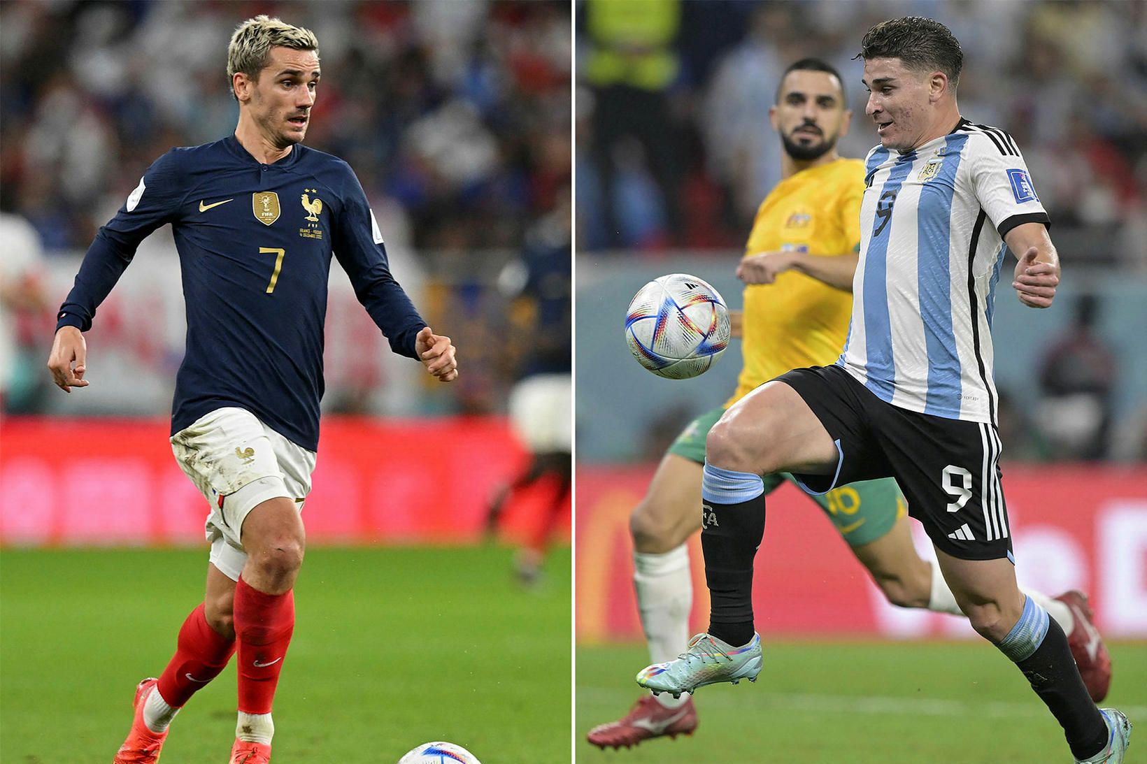 Antoine Griezmann og Julian Álvarez mætast í úrslitaleik Frakklands og …