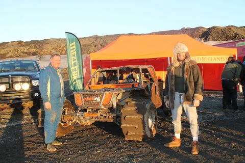 Conor McGregor by the formula offroad car Insane along with the driver Svanur Örn Tómasson, owner of Offroad Iceland