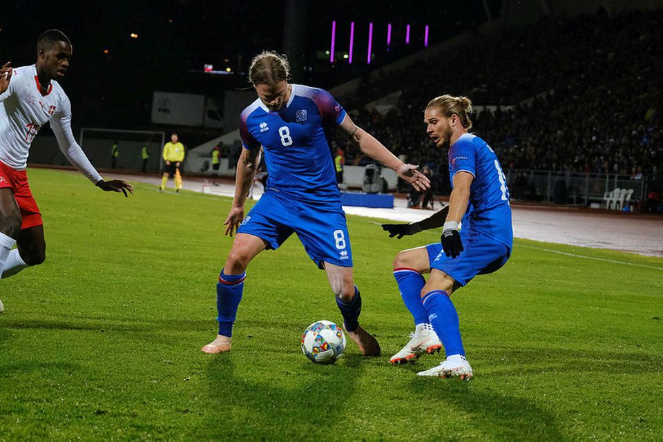Birkir Bjarnason kom Íslandi yfir gegn Andorra á 22. mínútu.