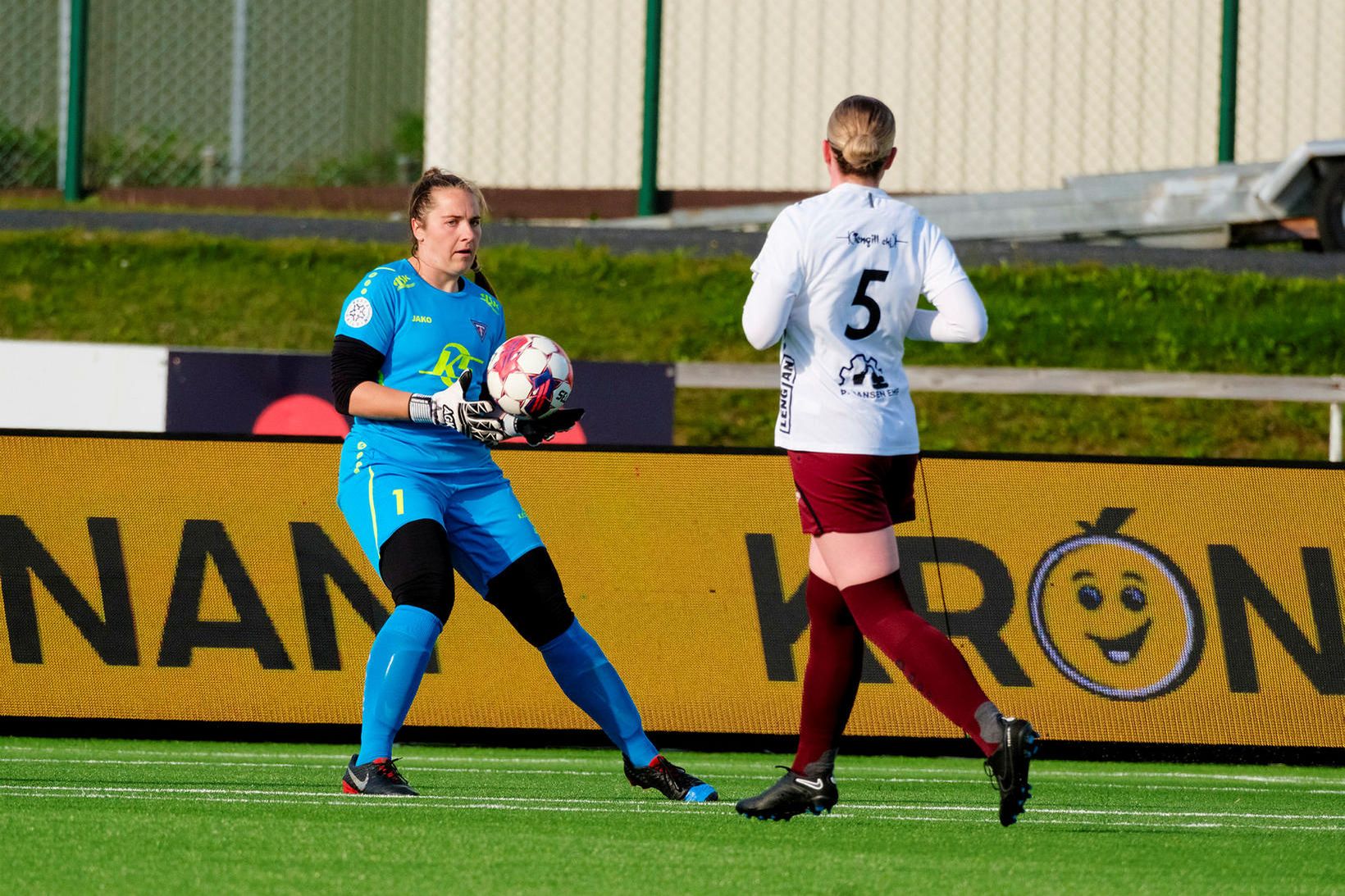 Monica Wilhelm, markvörður Tindastóls, varði vítaspyrnu í dag.