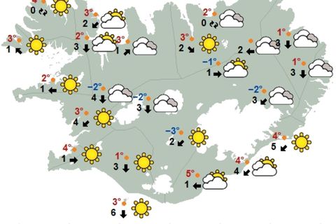 Veðurkort Veðurstofu Íslands klukkan 12 á hádegi.