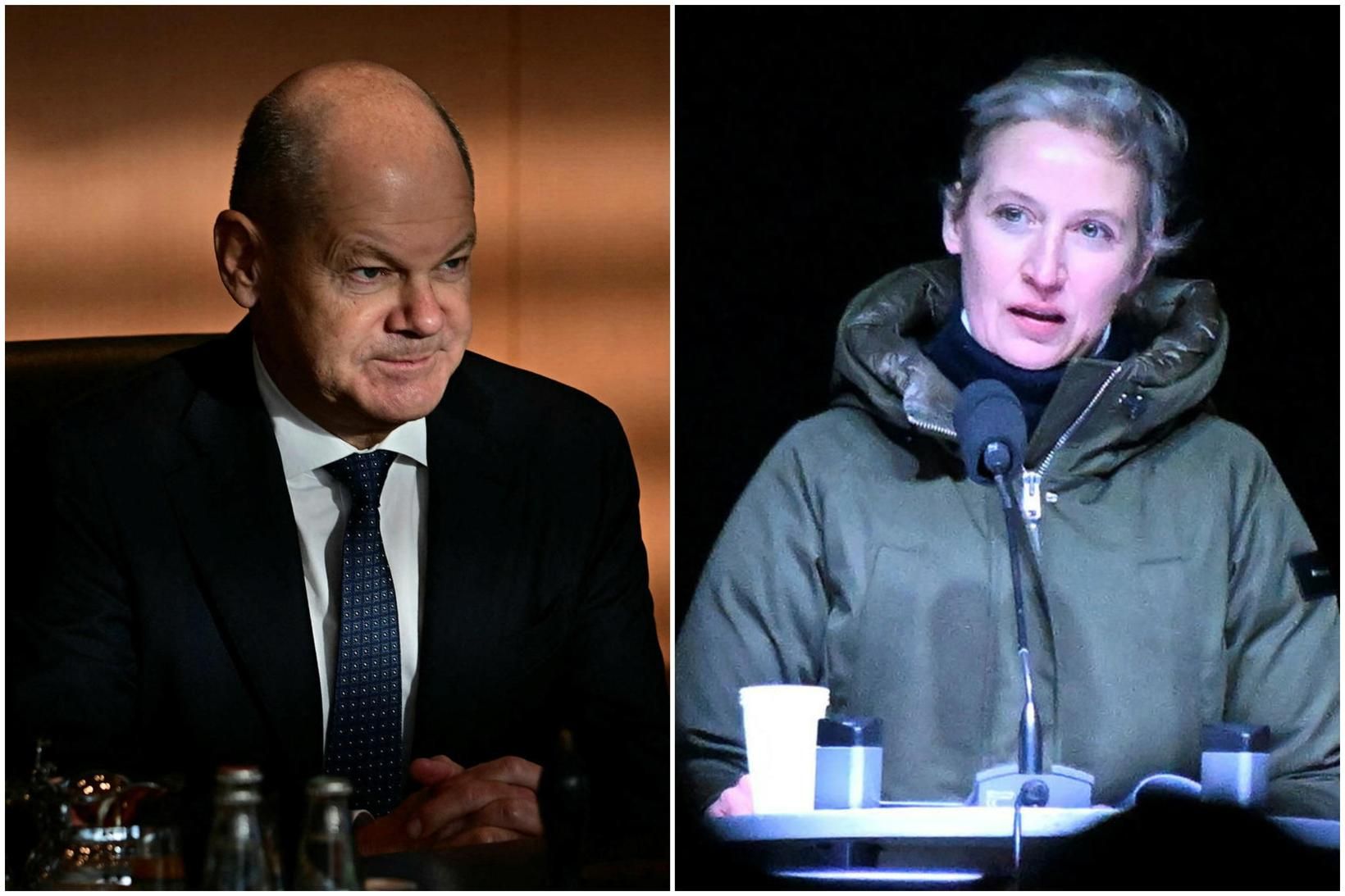 Olaf Scholz, leiðtogi Verkamannaflokksins, og Alice Weidel, annar leiðtoga AFD.