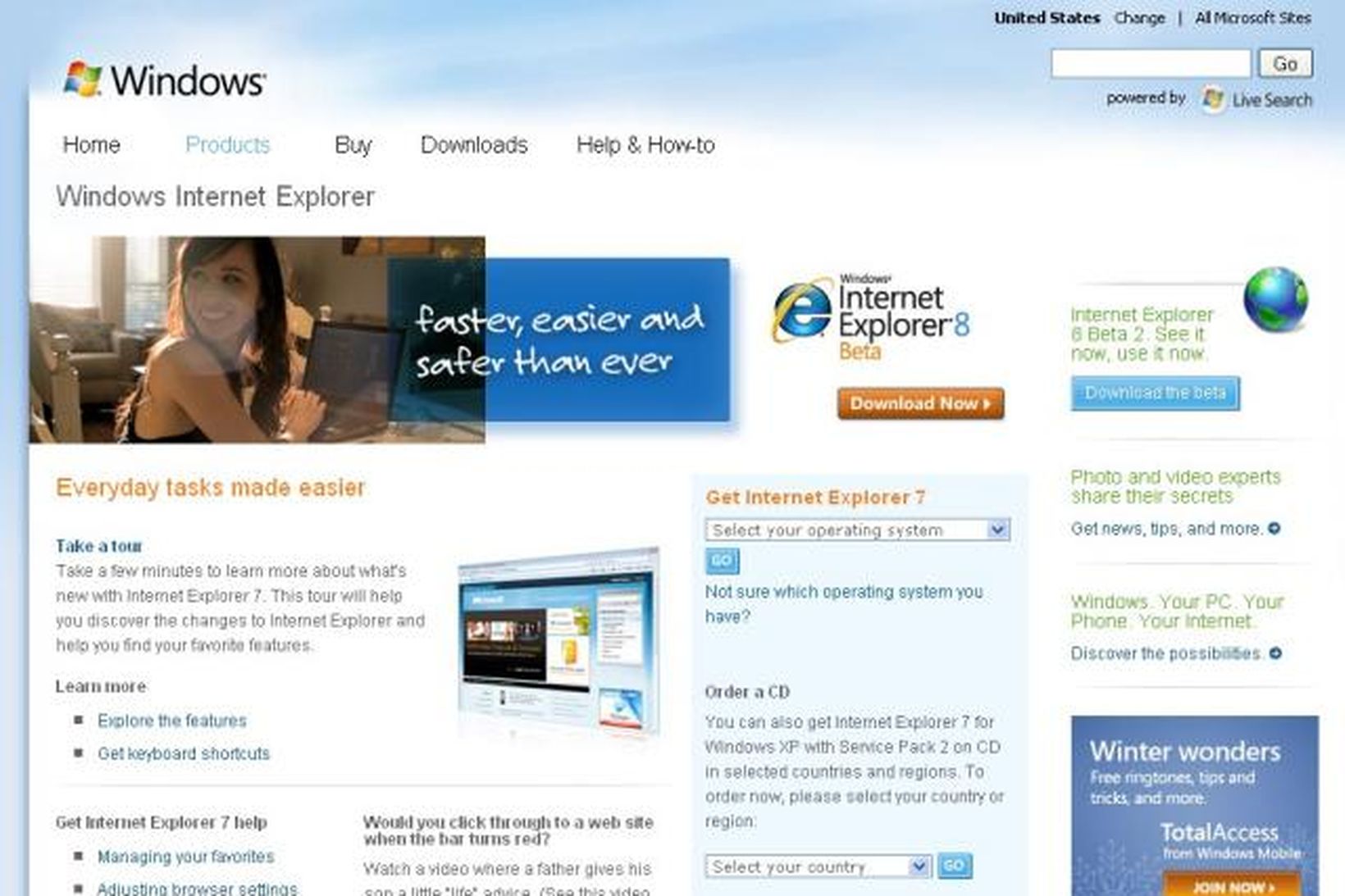 Internet Explorer síðan á vefsíðu Microsoft.