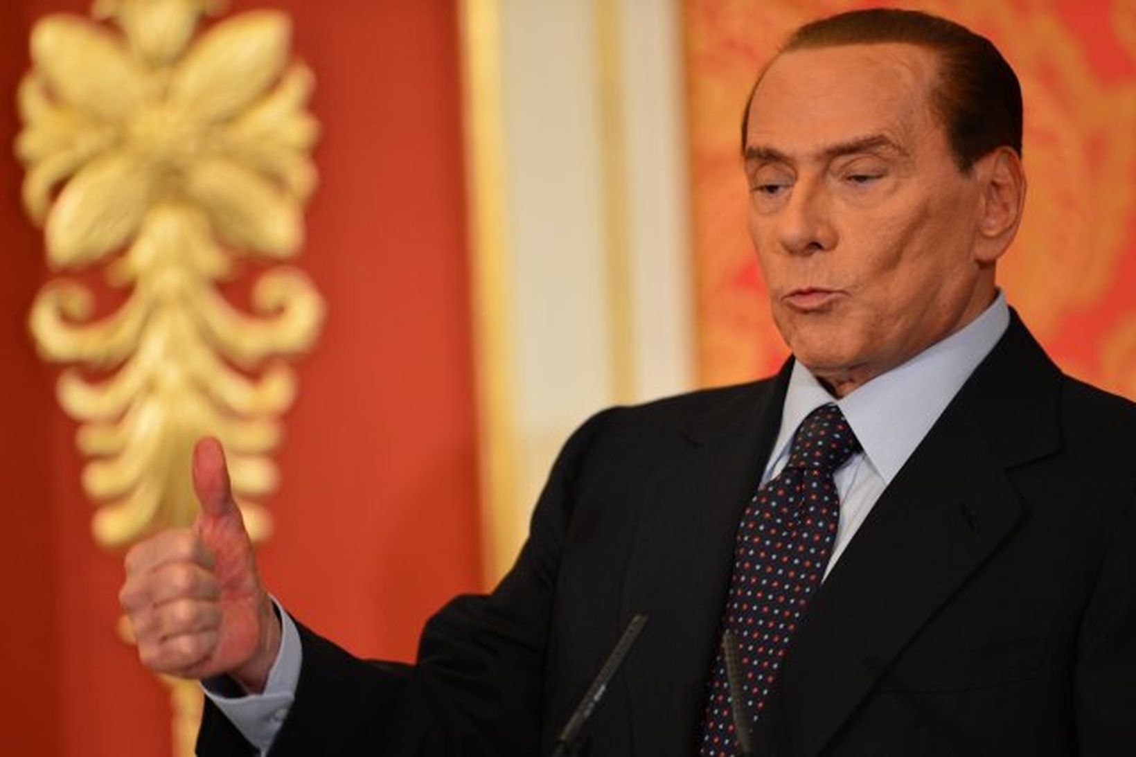 Silvio Berlusconi hélt blaðamannafund á Ítalíu í dag.