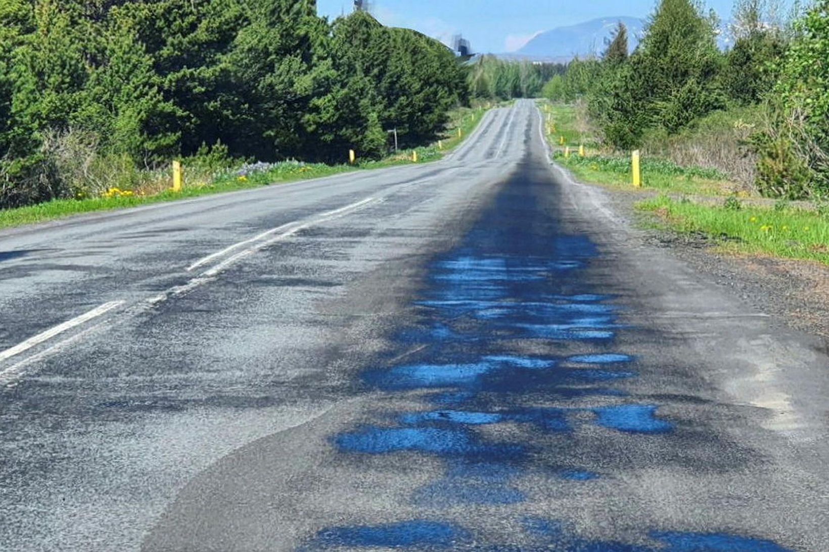Bikblæðingar hafa valdið miklu tjóni víða á vegum landsins. Hér …