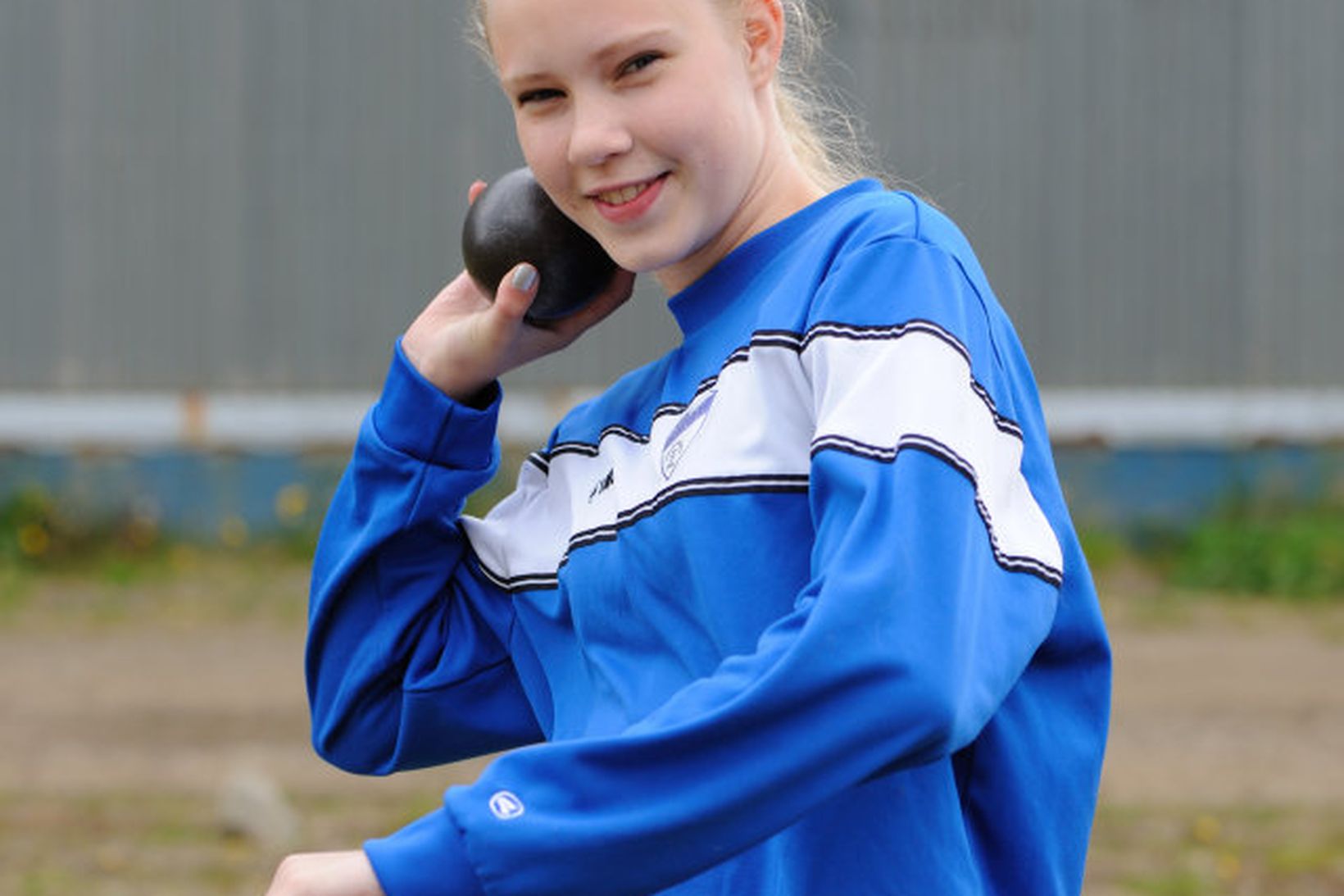 Salka Heimisdóttir með kúluna á æfingunni fyrir helgi.