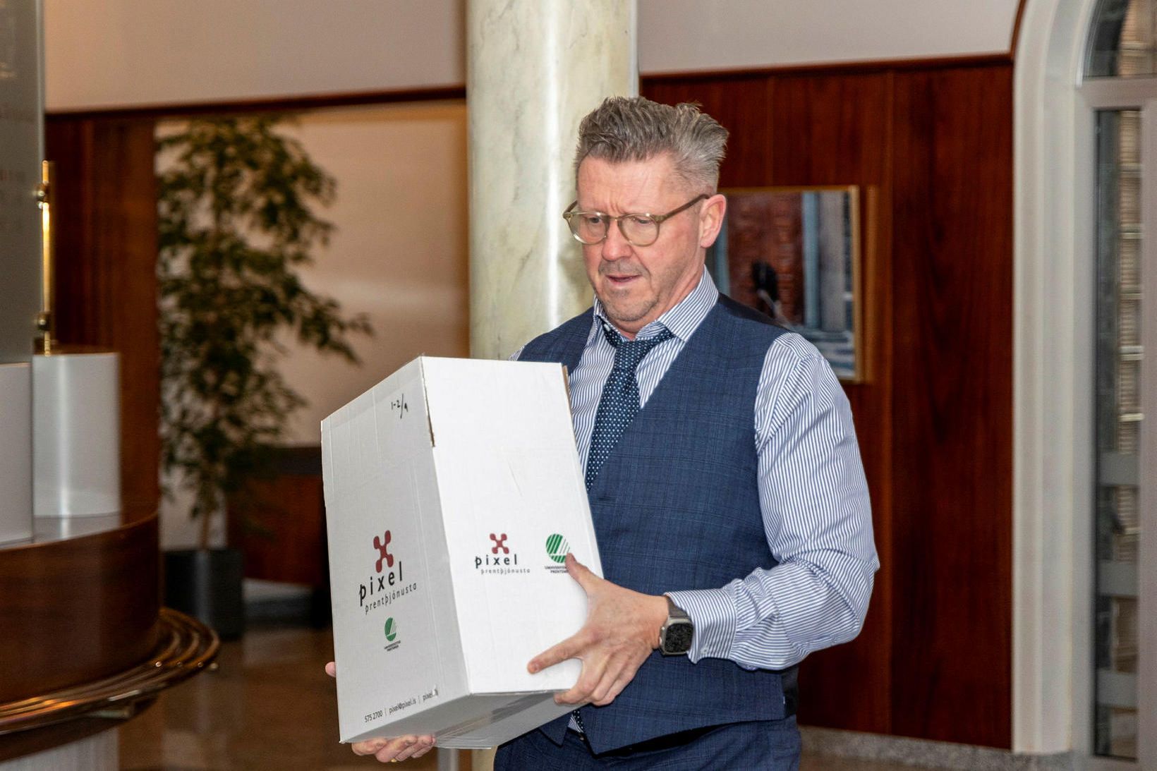 Sveinn Andri Sveinsson, annar skiptastjóra þrotabúsins, í héraðsdómi er aðalmeðferð …