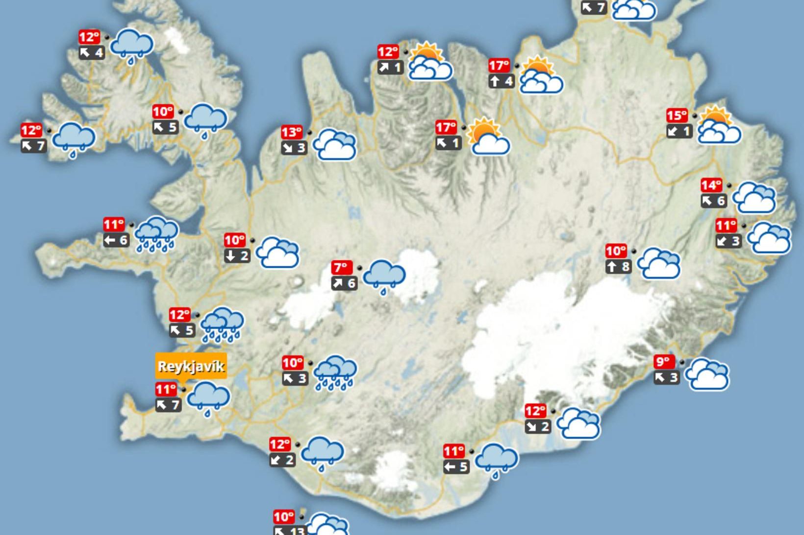 Spáð 10 til 20 stiga hita í dag.