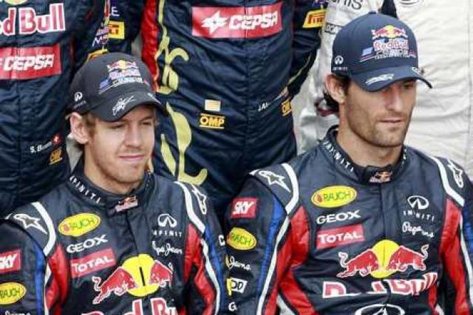 Vettel (t.h.) og Webber færðu liði sínu tvöfaldan sigur í …