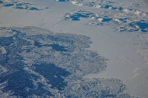 Almost half of the ice cap covering Lake Askja has melted and hot steam was seen coming up from the lake.