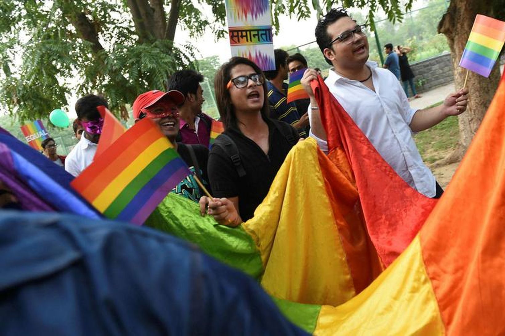 Baráttufólk fyrir réttindum LGBT í Nýju-Delí á Indlandi í vikunni.